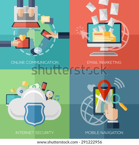 Set of flat design concept icons for web and mobile services and apps. Icons for web design, seo, social media and pay per click internet advertising.