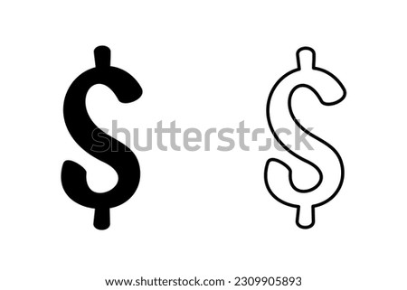 set of flat style simple and outline alphanumeric and numeric signs and symbols (set-1) text dollar sign calligraphic stylish simple font, plain letters white and black pairs