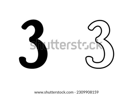 set of flat style simple and outline alphanumeric and numeric signs and symbols (set-1) letter number three 3 isolated hand drawn lettering concept typeset word pair