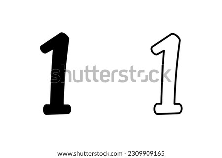 set of flat style simple and outline alphanumeric and numeric signs and symbols (set-1) letter number one 1 isolated hand drawn lettering typography
