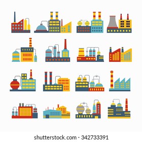 Industrial Complex Factory Buildings Color Icons Stock Vector (Royalty ...