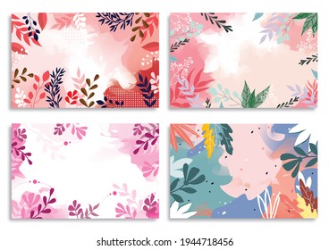 Set flower Spring background with beautiful. flower background for design. Colorful background with tropical plants. Place for your text.