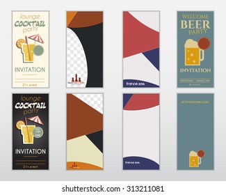 Set Of Flyer Layout Templates. Cocktail Lounge Party, Business Management Consulting, France 2016, Beer Party Concepts. Easy To Customize. Isolated On Grey Background. Illustration