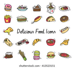 Set food icon in doodle style