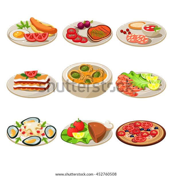 食べ物のアイコンのセットヨーロッパのランチ のイラスト素材