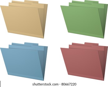 Set Of Four Colored Manilla Folders