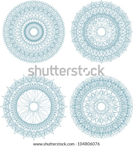 Set of four guilloche rosette - raster