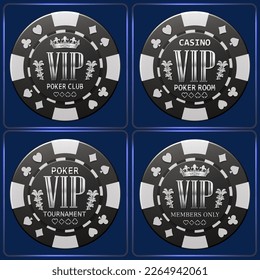 A set of four poker chips. The chips look elegant and exclusive, a perfect choice for advertising high-stakes poker games or tournaments as well as high-end casino poker clubs or rooms. 3D render - Powered by Shutterstock