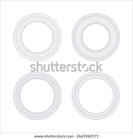 Set of Four Round Frames: Modern Guilloche Patterns