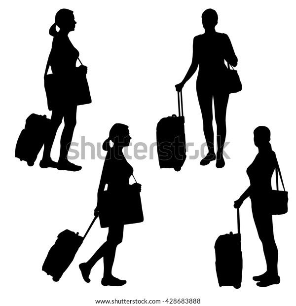 Set Four Silhouettes Girls Women Baggage Stock Illustration 428683888