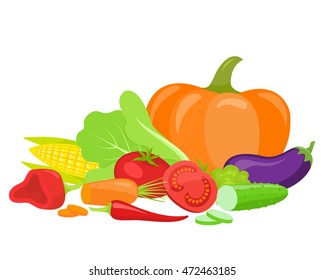 Colorful Still Life Vegetables Pumpkin Garlic Stock Vector (Royalty ...