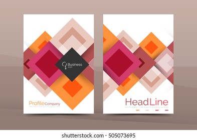 Set of front and back a4 size pages, business annual report design templates. Geometric square shapes backgrounds. illustration