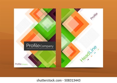 Set of front and back a4 size pages, business annual report design templates. Geometric square shapes backgrounds. illustration