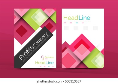 Set of front and back a4 size pages, business annual report design templates. Geometric square shapes backgrounds. illustration