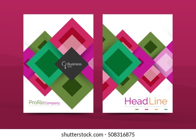 Set of front and back a4 size pages, business annual report design templates. Geometric square shapes backgrounds. illustration