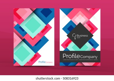Set of front and back a4 size pages, business annual report design templates. Geometric square shapes backgrounds. illustration