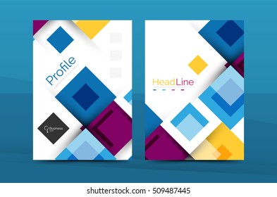 Set of front and back a4 size pages, business annual report design templates. Geometric square shapes backgrounds. illustration