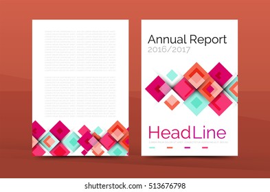 Set of front and back a4 size pages, business annual report design templates. Geometric square shapes backgrounds. illustration