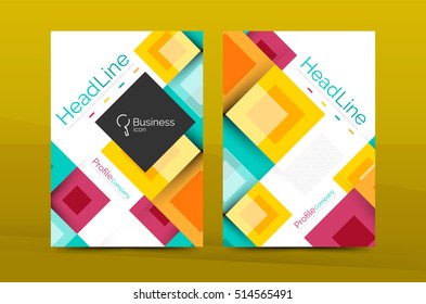 Set of front and back a4 size pages, business annual report design templates. Geometric square shapes backgrounds. illustration