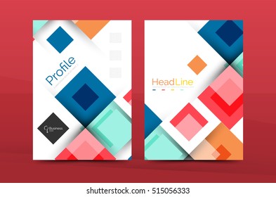Set of front and back a4 size pages, business annual report design templates. Geometric square shapes backgrounds. illustration