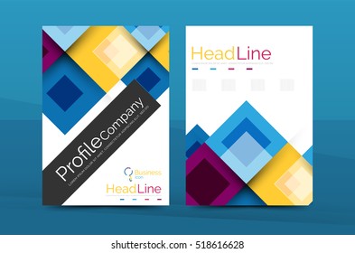 Set of front and back a4 size pages, business annual report design templates. Geometric square shapes backgrounds. illustration