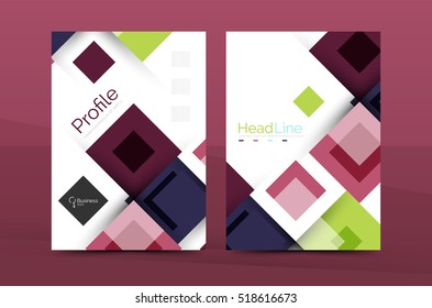 Set of front and back a4 size pages, business annual report design templates. Geometric square shapes backgrounds. illustration