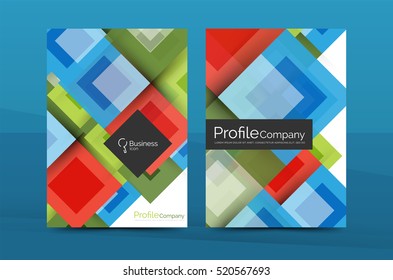 Set of front and back a4 size pages, business annual report design templates. Geometric square shapes backgrounds. illustration