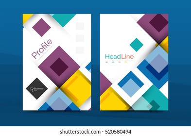 Set of front and back a4 size pages, business annual report design templates. Geometric square shapes backgrounds. illustration