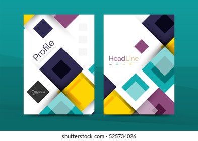 Set of front and back a4 size pages, business annual report design templates. Geometric square shapes backgrounds. illustration
