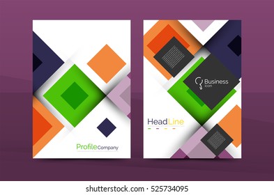 Set of front and back a4 size pages, business annual report design templates. Geometric square shapes backgrounds. illustration