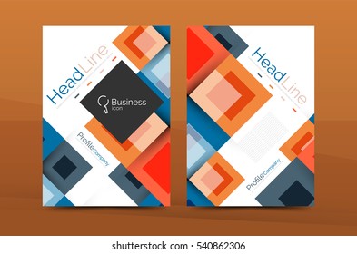 Set of front and back a4 size pages, business annual report design templates. Geometric square shapes backgrounds. illustration