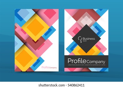 Set of front and back a4 size pages, business annual report design templates. Geometric square shapes backgrounds. illustration