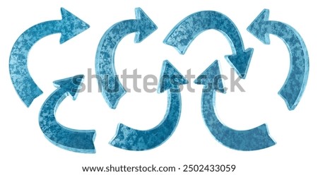 A set of frozen arrows. Directional pointer symbols. 3D rendering. 3D Illustration