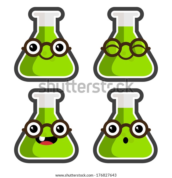 Set of fun cartoon test tubes with eyeglasses