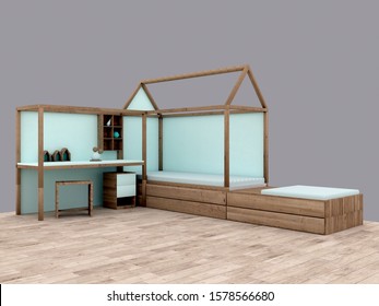Set of furniture elements for child's room. 3d render. - Shutterstock ID 1578566680