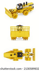 Set Garbage compactor machine for landfills. industrial bulldozer for working in landfills. 3d rendering