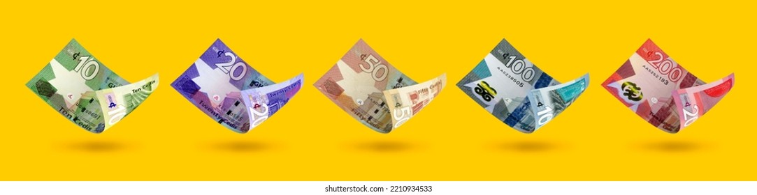 Set Of Ghanaian Cedi Notes Denomination. 3d Illustration