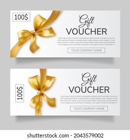 A set of gift vouchers with a gold bow and ribbon on a white background with a place for your text.  - Powered by Shutterstock