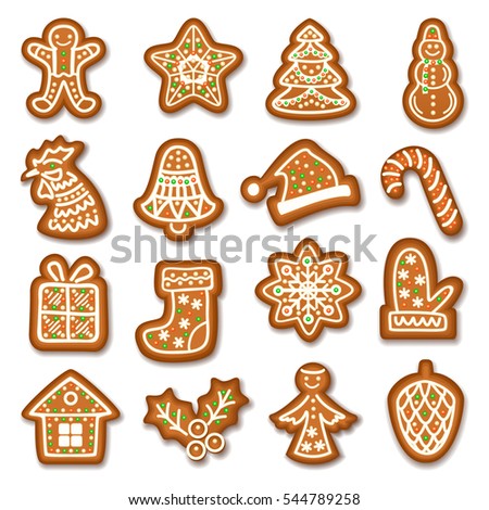 Set Of Gingerbread Christmas Cookies Decorated Icing Holiday Cookie In Shape Of Christmas Xmas Tree Set Of Gingerbread Christmas Cookies Decorated Icing Holiday Cookie In Shape Of Christmas Xmas Tree