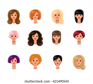 Set Girls Avatars Profile Pictures Cute Stock Illustration 421490545 