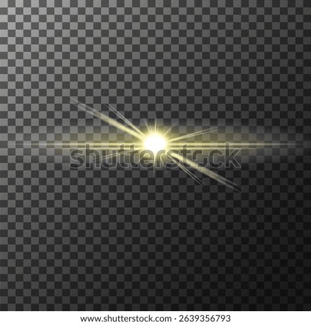 A set of glare. Flashes of light rays. Glow, radiance, glitter effect. A collection of different glowing sparks, stars. Vector illustration on a transparent background.