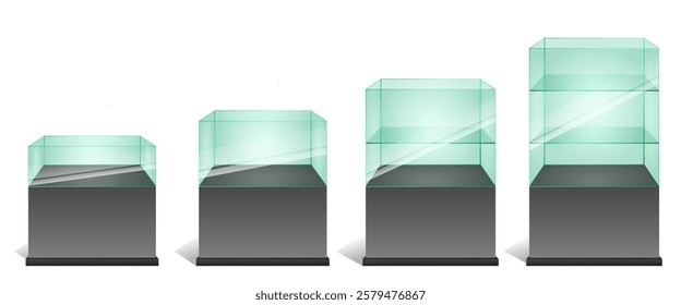 Set of Glass Display Cases with Different Heights and Shelves illustration isolated.  