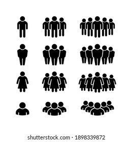 Set glyph icons of people group isolated on white. Crowd, teamwork, staff, collaboration, human resources, meeting