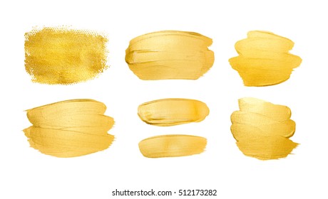 Set of gold shining brush strokes for you amazing design project. Watercolor texture paint stain isolated on black. Abstract hand painted golden background. - Powered by Shutterstock