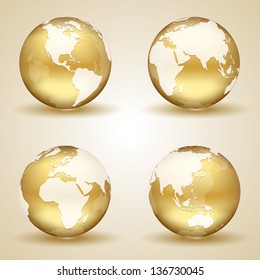 Set Of Golden Globes On Beige Background, Illustration.