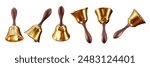 set of golden handbell object on white 3D rendering