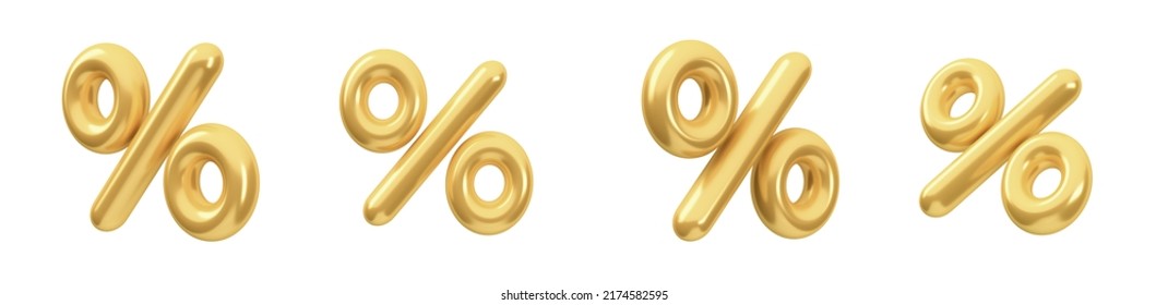 Set of golden percent isolated on white background. 3d render.