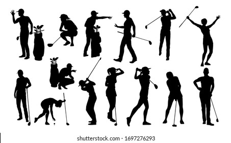 A set of golfer sports people playing golf in various poses - Powered by Shutterstock