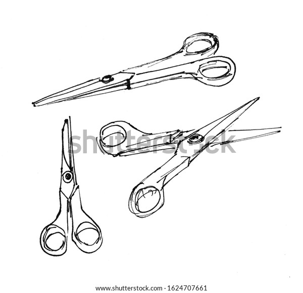 Set Graphic Black White Drawing Scissors Stock Illustration 1624707661 