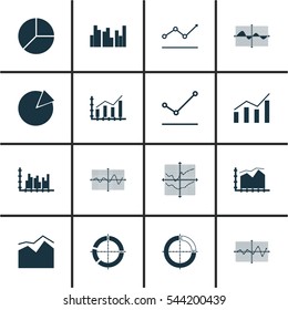 Satz von Grafiken, Diagrammen und Symbolen für Statistiken. Kollektion von hochwertigen Symbolen. Symbole können für Web-, App- und UI-Design verwendet werden.